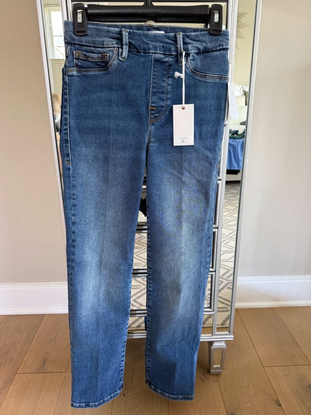 NWT Good American Power Stretch Pull-On Straight-Leg Jeans in Indigo